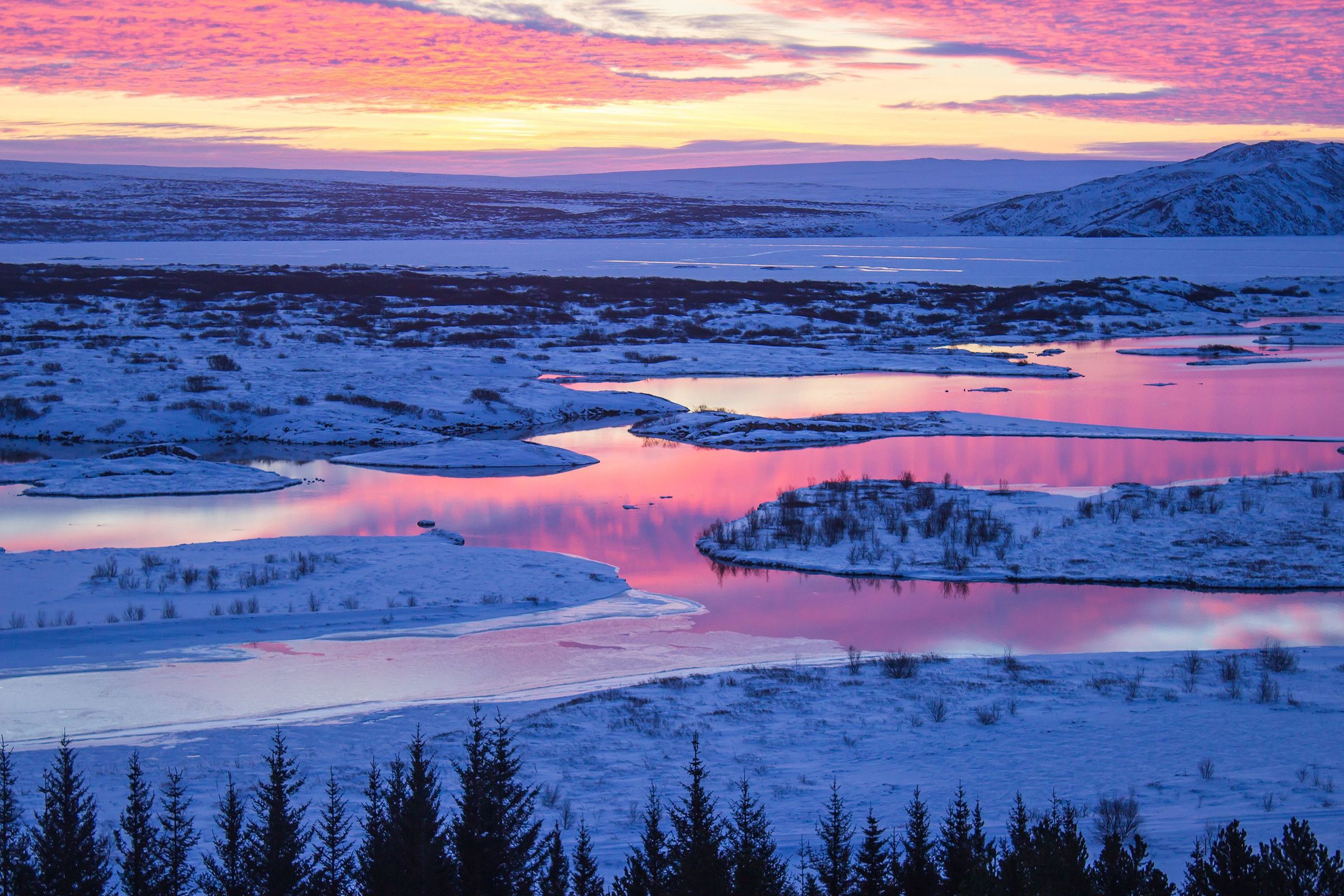 Beautiful sunset in winter in Iceland