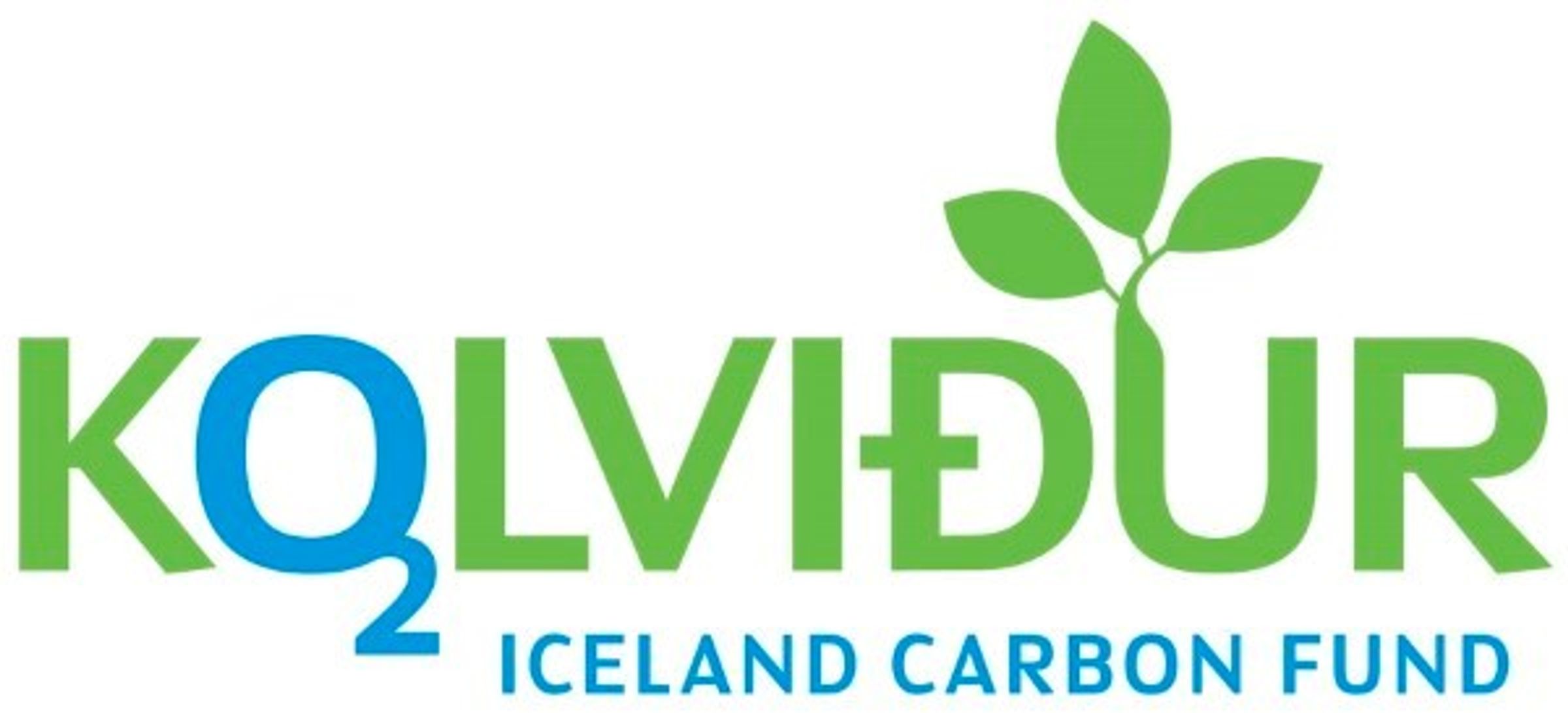 the logo for the iceland carbon fund has a plant growing out of it .