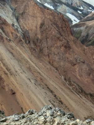 a man with a backpack is standing on top of a mountain looking through binoculars. Hiking in iceland.