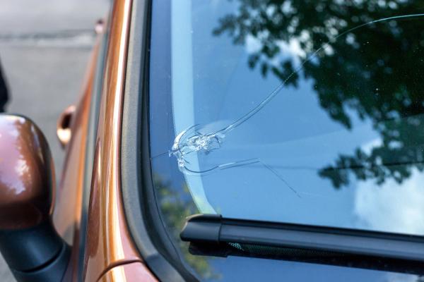 Winshield crack Broken car windshield glass from stone