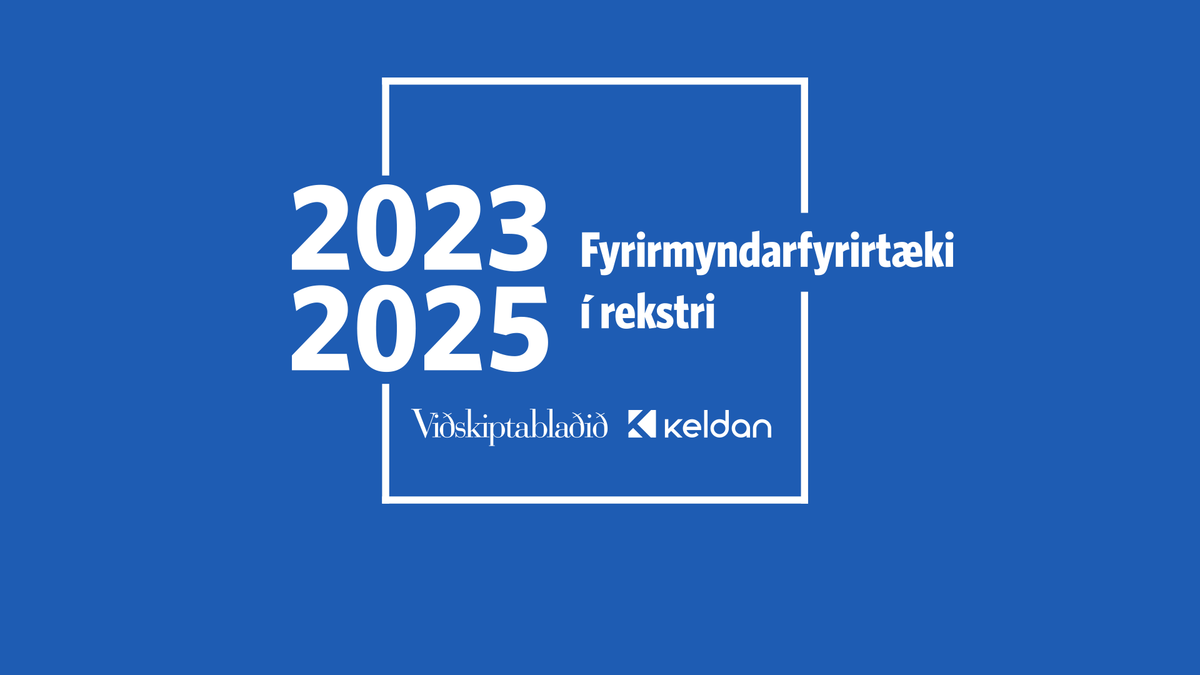White text on blue background: "2023 2025 Exemplary companies in operation Viðskiptablaðið Keldan".