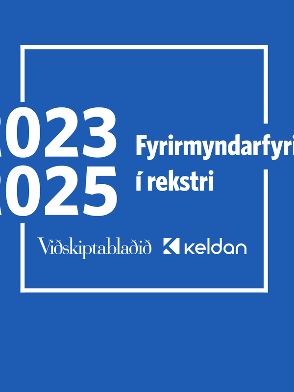 White text on blue background: "2023 2025 Exemplary companies in operation Viðskiptablaðið Keldan".