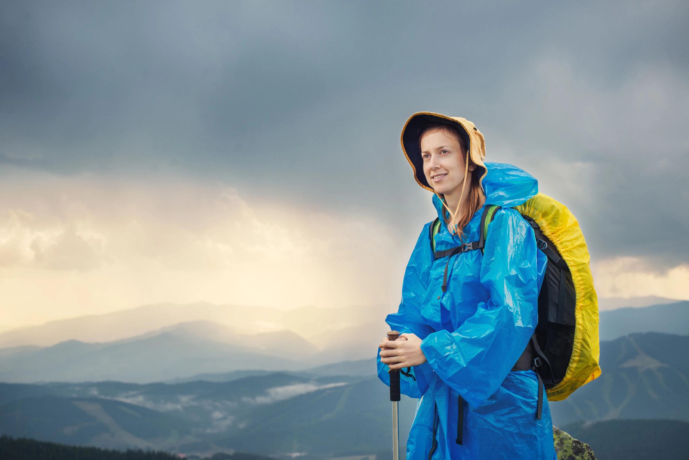 Woman with waterproof backpack