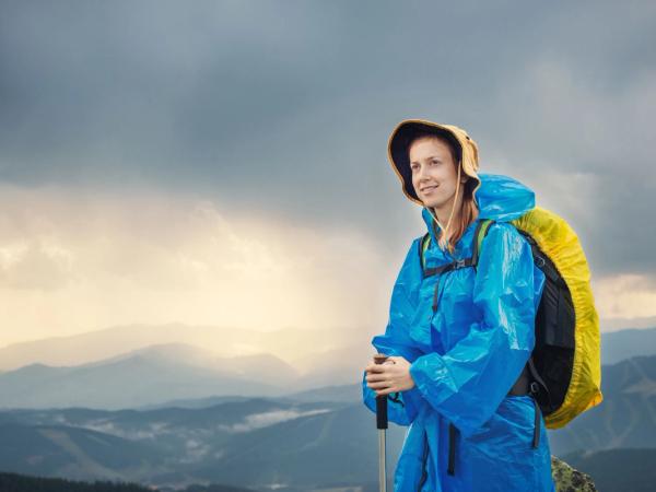 Woman with waterproof backpack