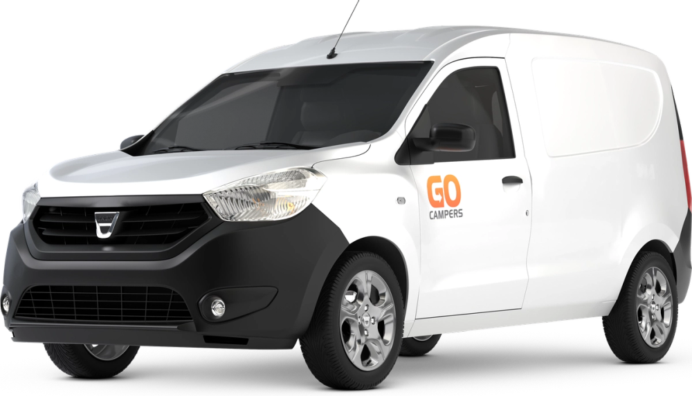 Go Smart Budget A White 2-person Go Campers budget campervan on a transparent background for rent in Iceland