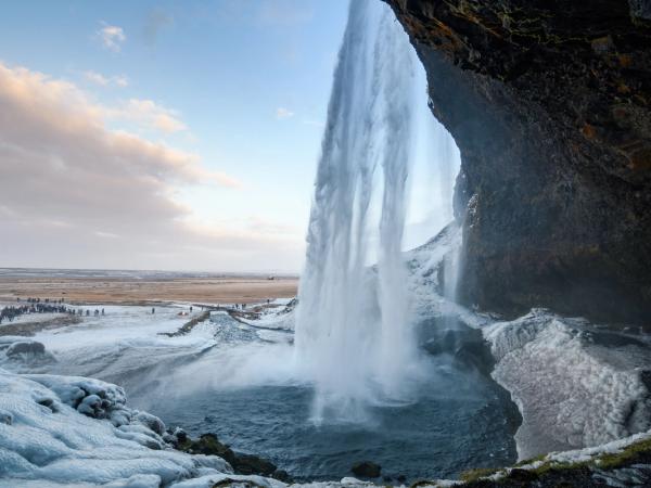 Seljalandsfoss from behind in winter