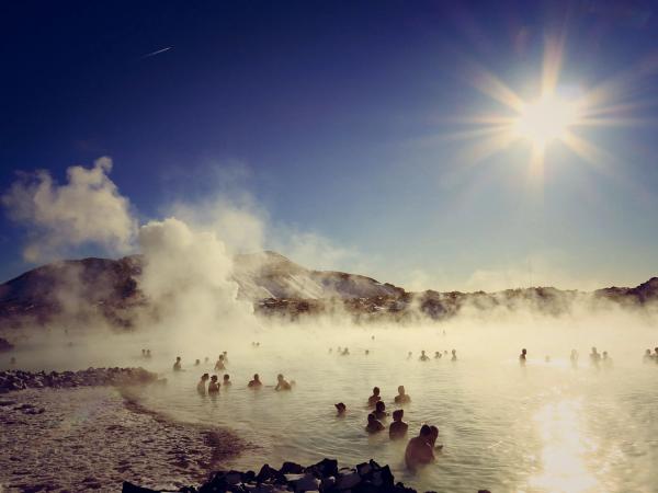 A big group of people at the Blue Lagoon, Iceland