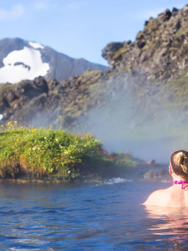 Girl bathing in the Landmannalaugar Hot Springs