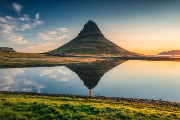 Lake reflection of Kirkjufell mountain