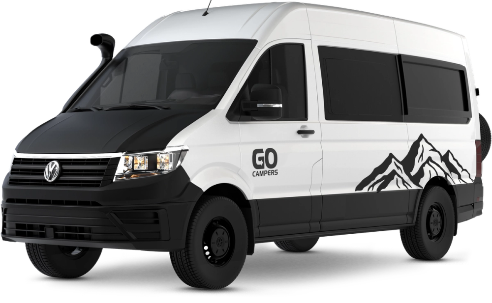 Go 4x4 LUX A White 3-person Go Campers 4x4 campervan on a transparent background for rent in Iceland