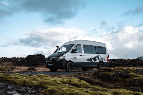 a white van with the word go on the side