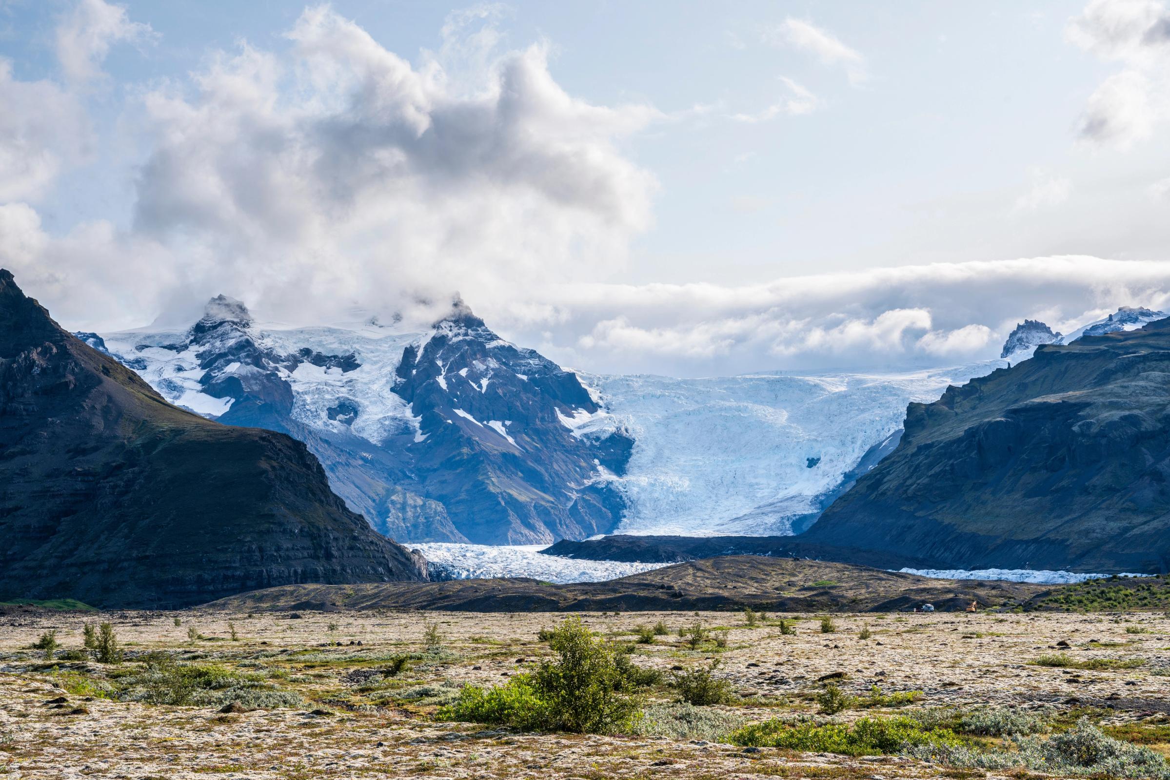 landscape with a glacier and mountains