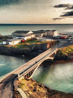 Aerial drone view of Borgarnes in Iceland
