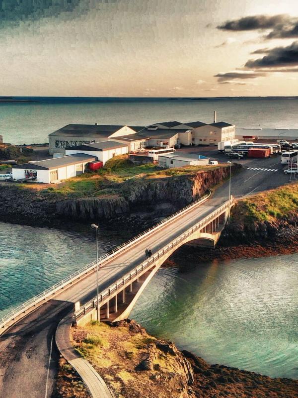 Aerial drone view of Borgarnes in Iceland