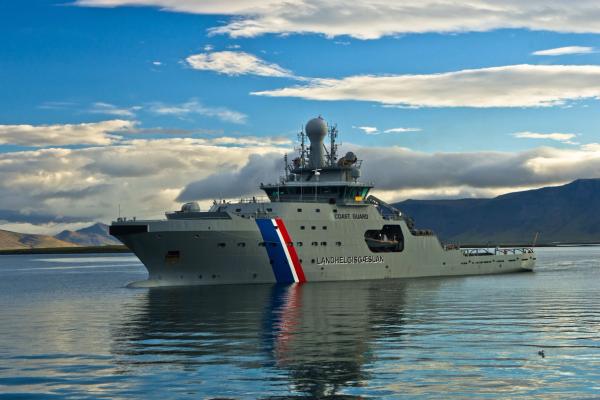 Ship Iceland coast guard on arctic ocean