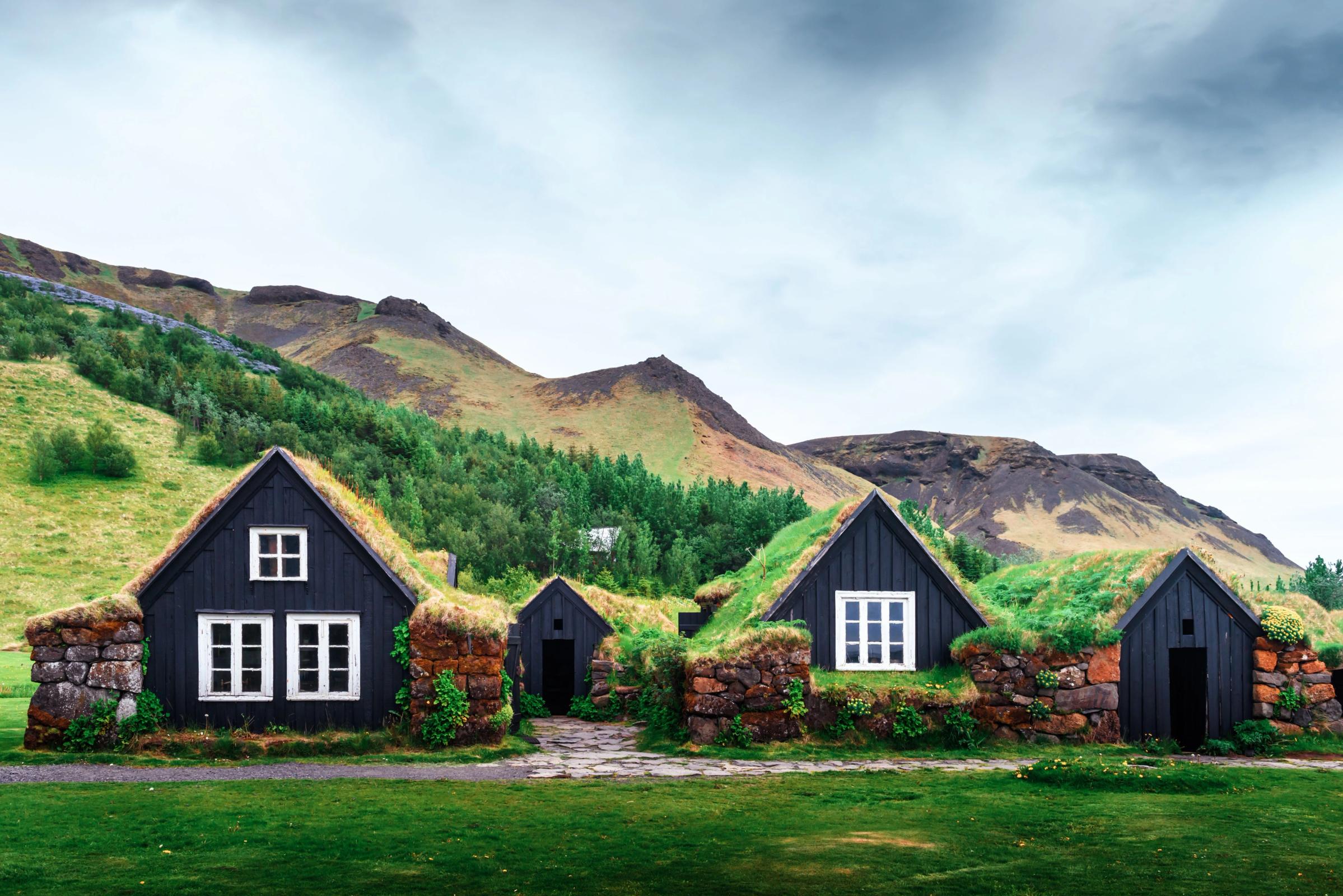 Three turf houses in Iceland