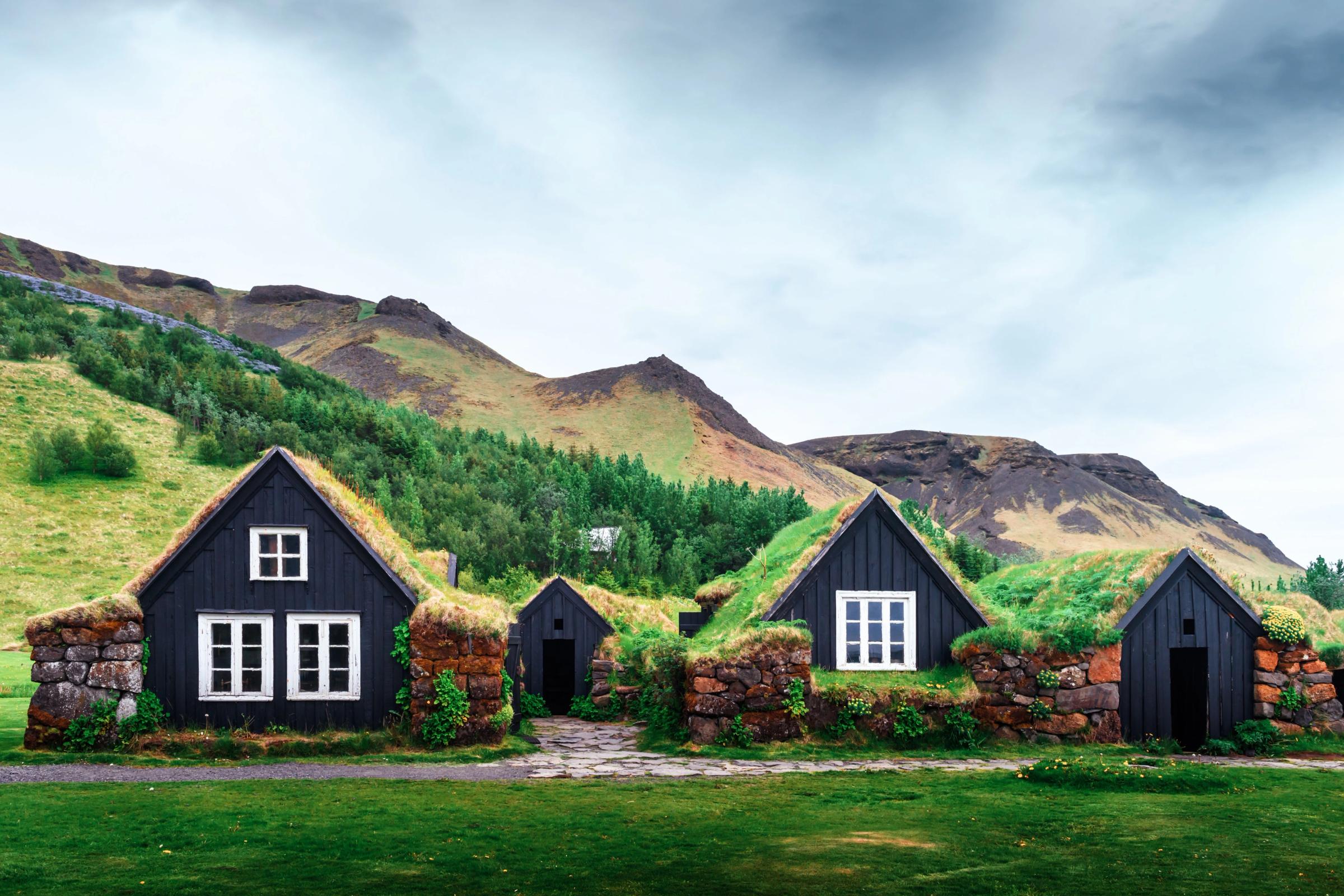 Three turf houses in Iceland