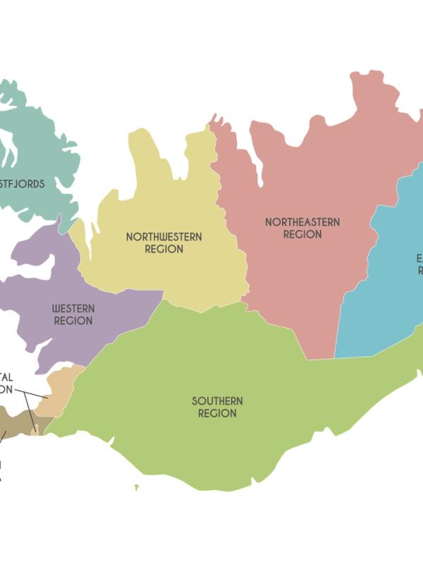 Mapa de las regiones de Islandia