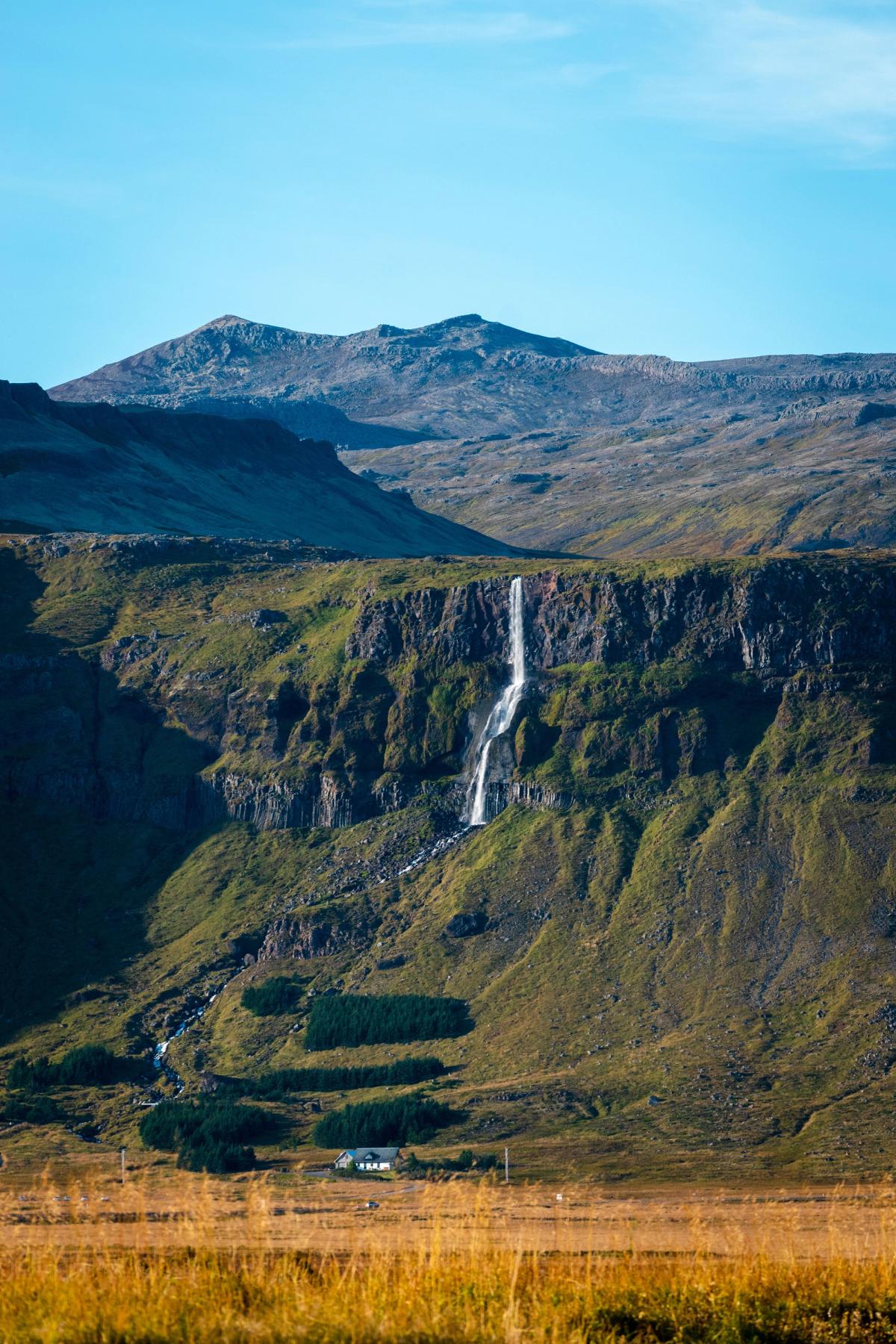 Bjarnarfoss Waterfall from afar