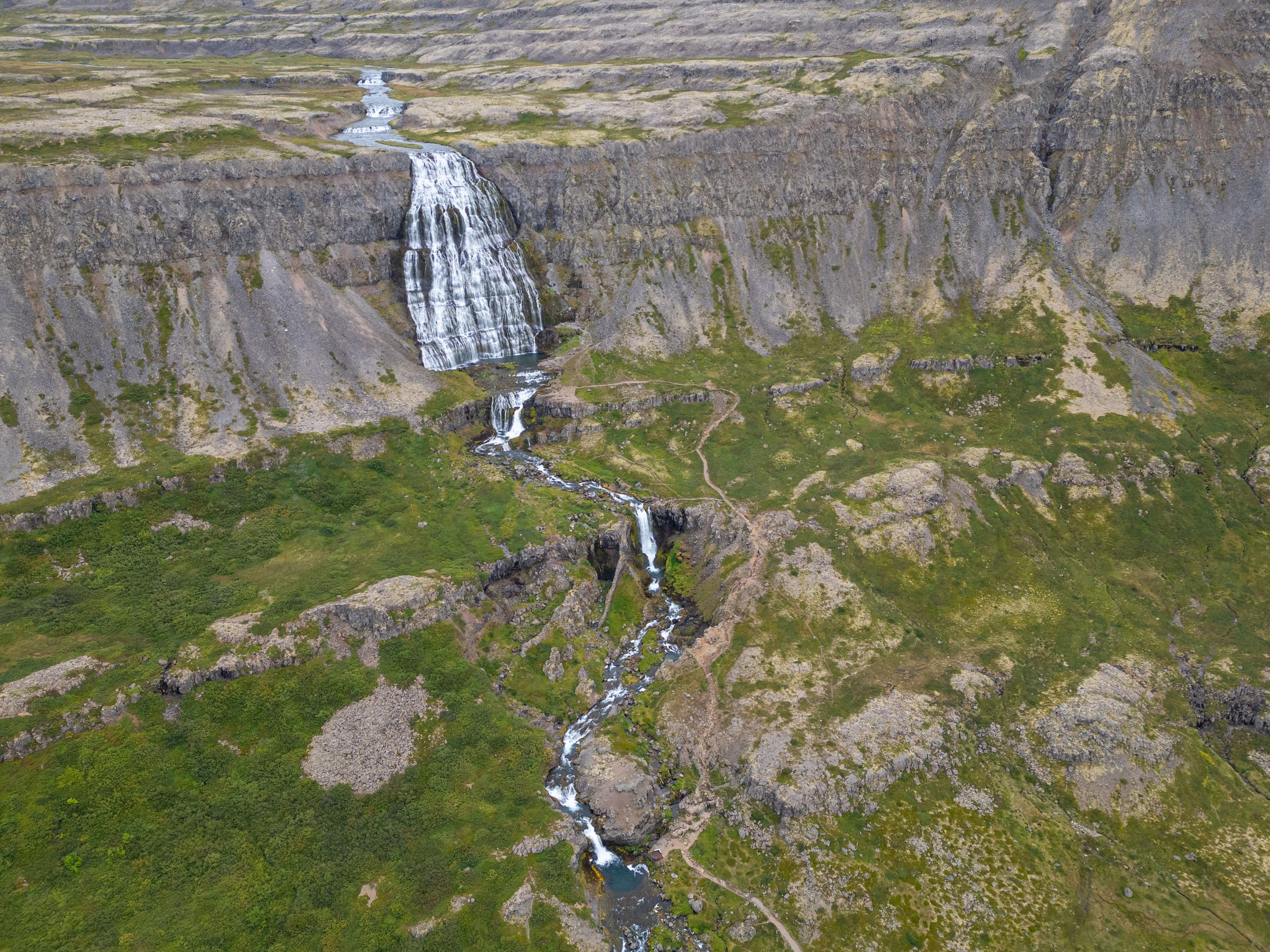 Aerial view of Dynjandi Waterfall