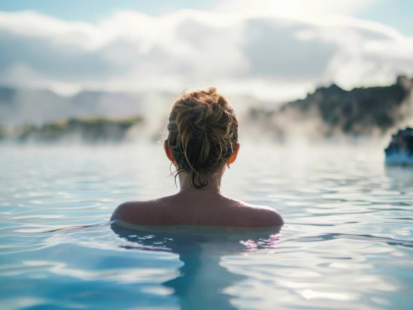 women in a hot spring in Iceland