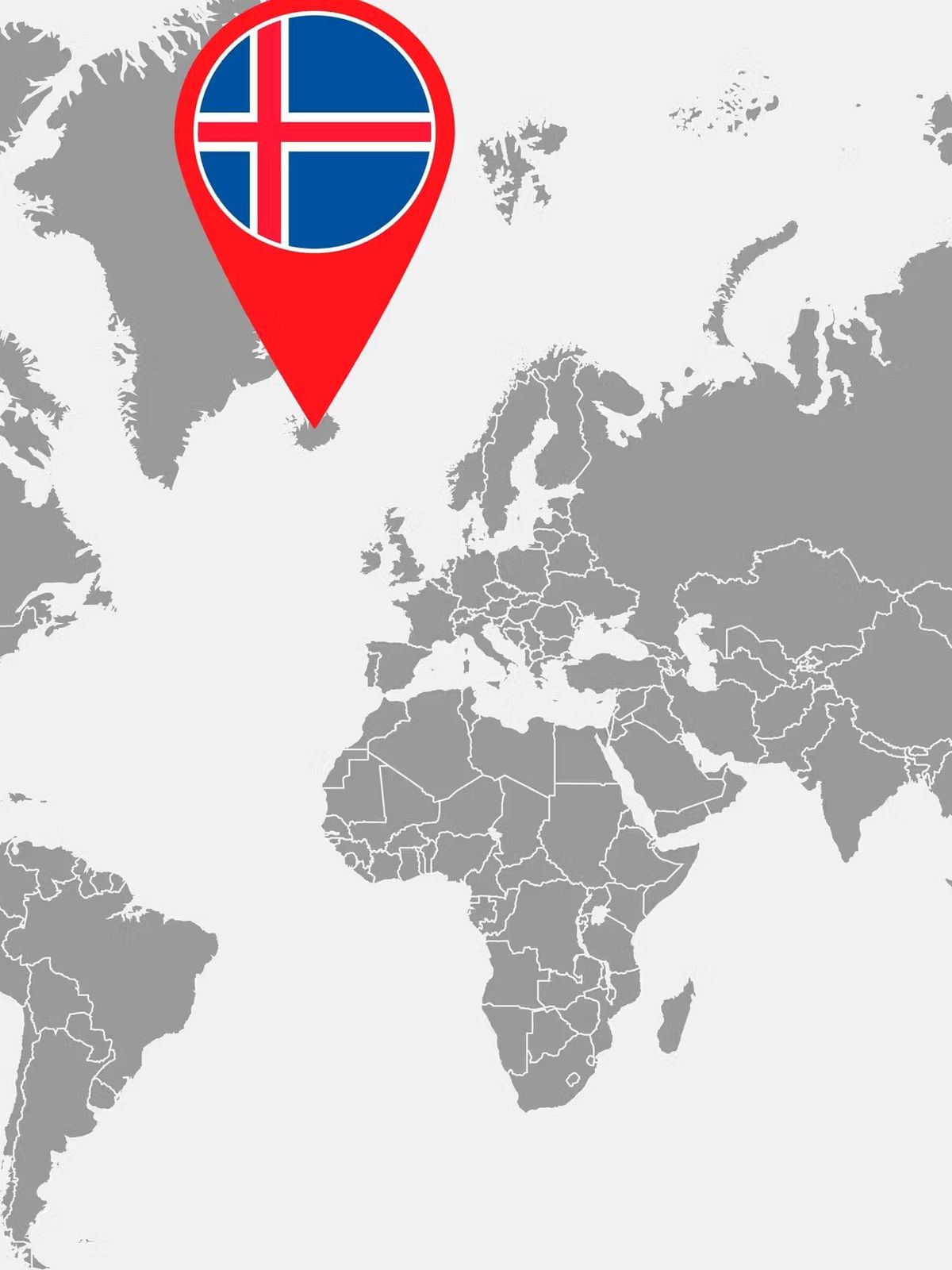 Mapa del mundo con Islandia marcada