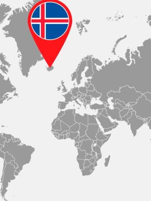 Mapa del mundo con Islandia marcada