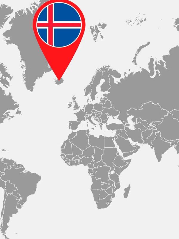 Mapa del mundo con Islandia marcada