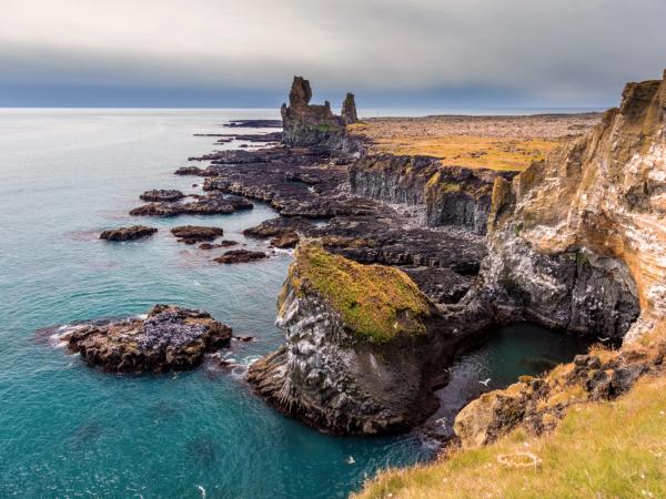 panoramic view of Látrabjarg cliffs by the sea