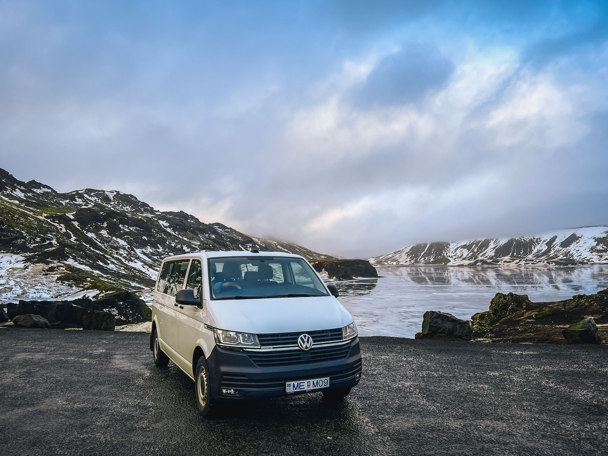 A minivan for 8 people parked in Iceland