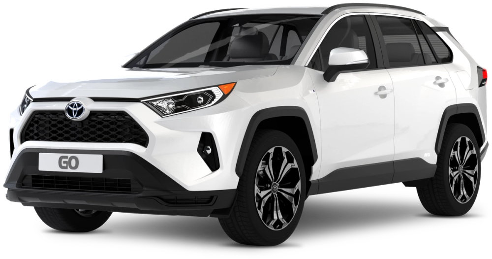 透明背景的白色丰田 RAV4 租赁汽车产品图，可在 Go Car Rental Iceland 预订