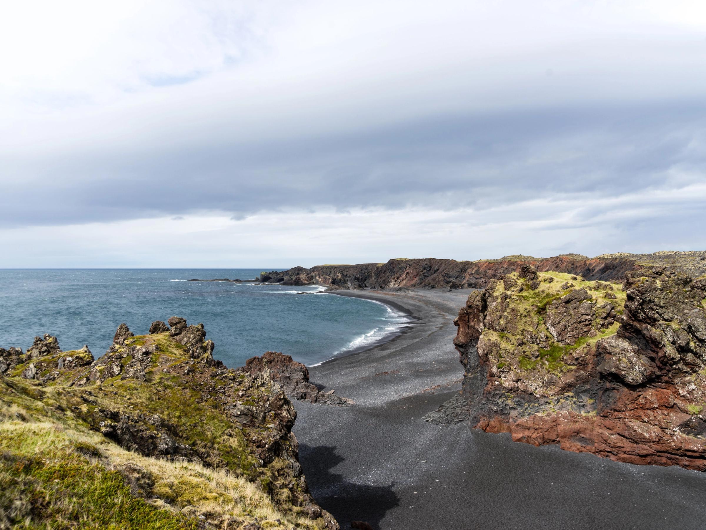 Djúpalónssandur beach on a cloudy day