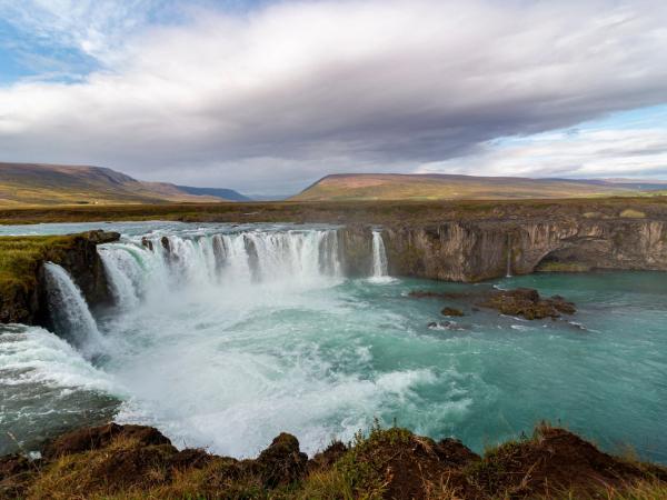 Panoramic view of godafoss waterfall on iceland