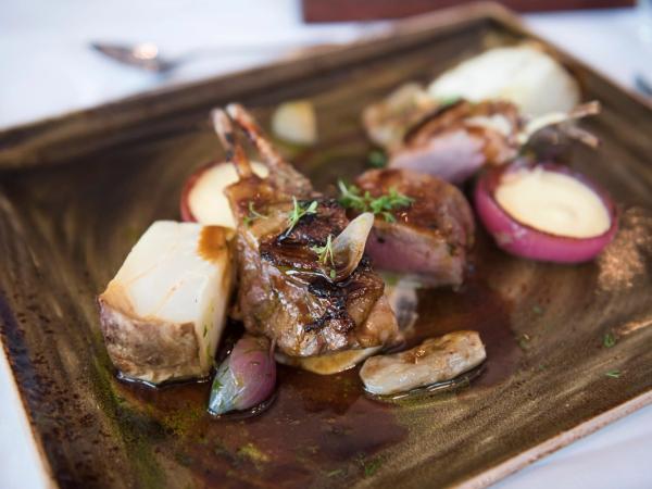 a close up of a plate of food on a table .
