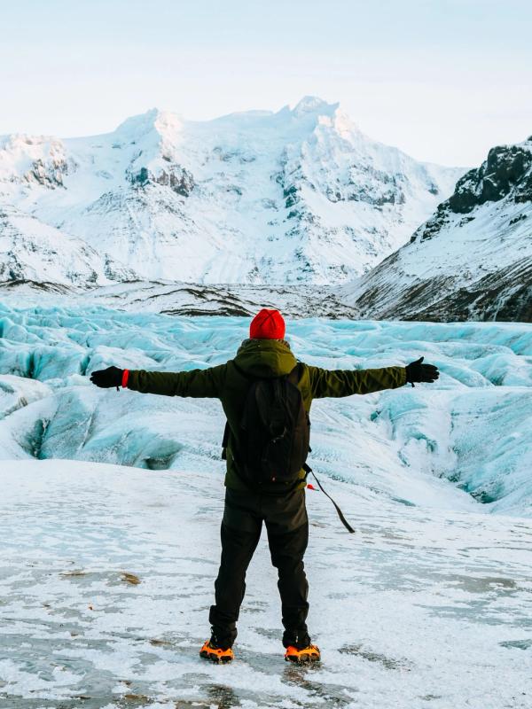Man in a glacier in Iceland