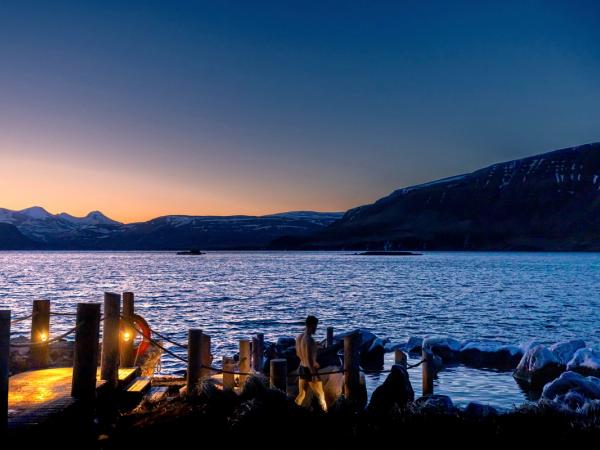 Hvammsvík Hot Springs at night