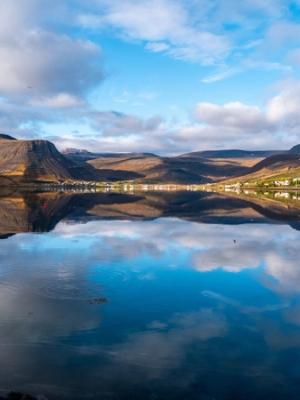 Reflection on the Isafjord in Iceland