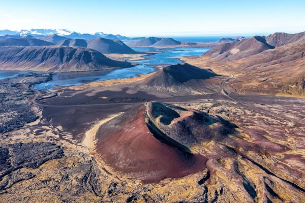 Foto de un dron de la región Berserkjahraun, en la Península Snaefellsnes, Islandia