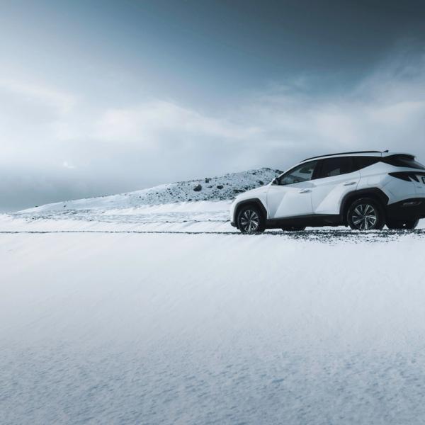 Car in a snowy road in Iceland