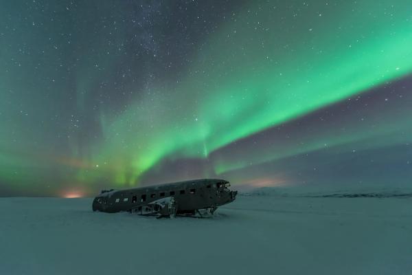 Sólheimasandur under the Northern Lights