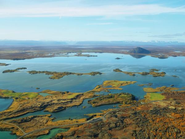 aerial view of a lake during summer