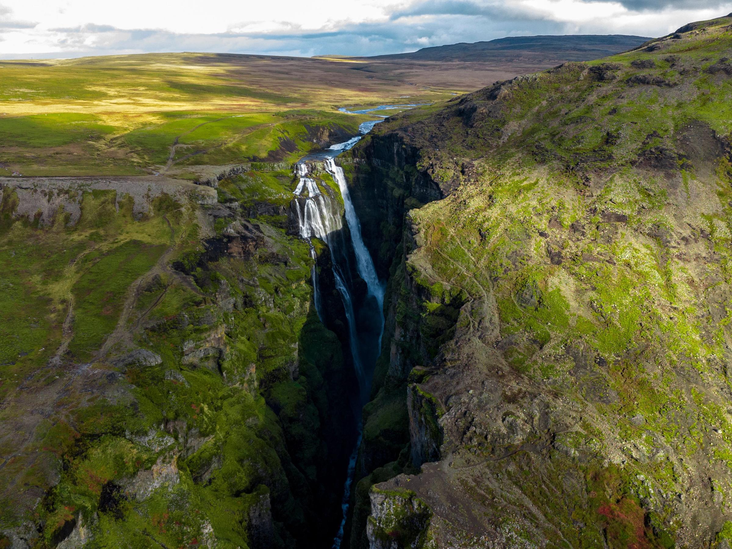 Aerial view of Glymur Waterfall