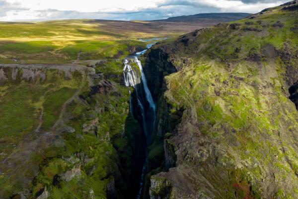 Glymur Canyon Aerial view of Glymur Canyon with its towering waterfall