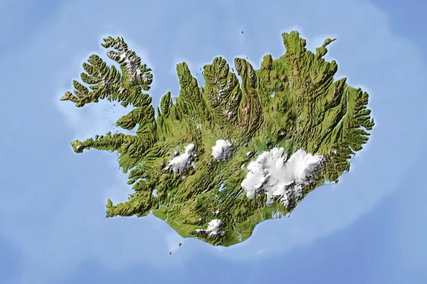 Iceland, shaded relief map
