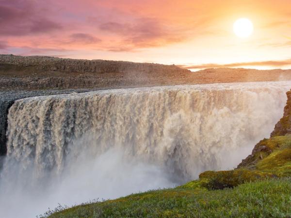 Dettifoss Waterfall at sunset