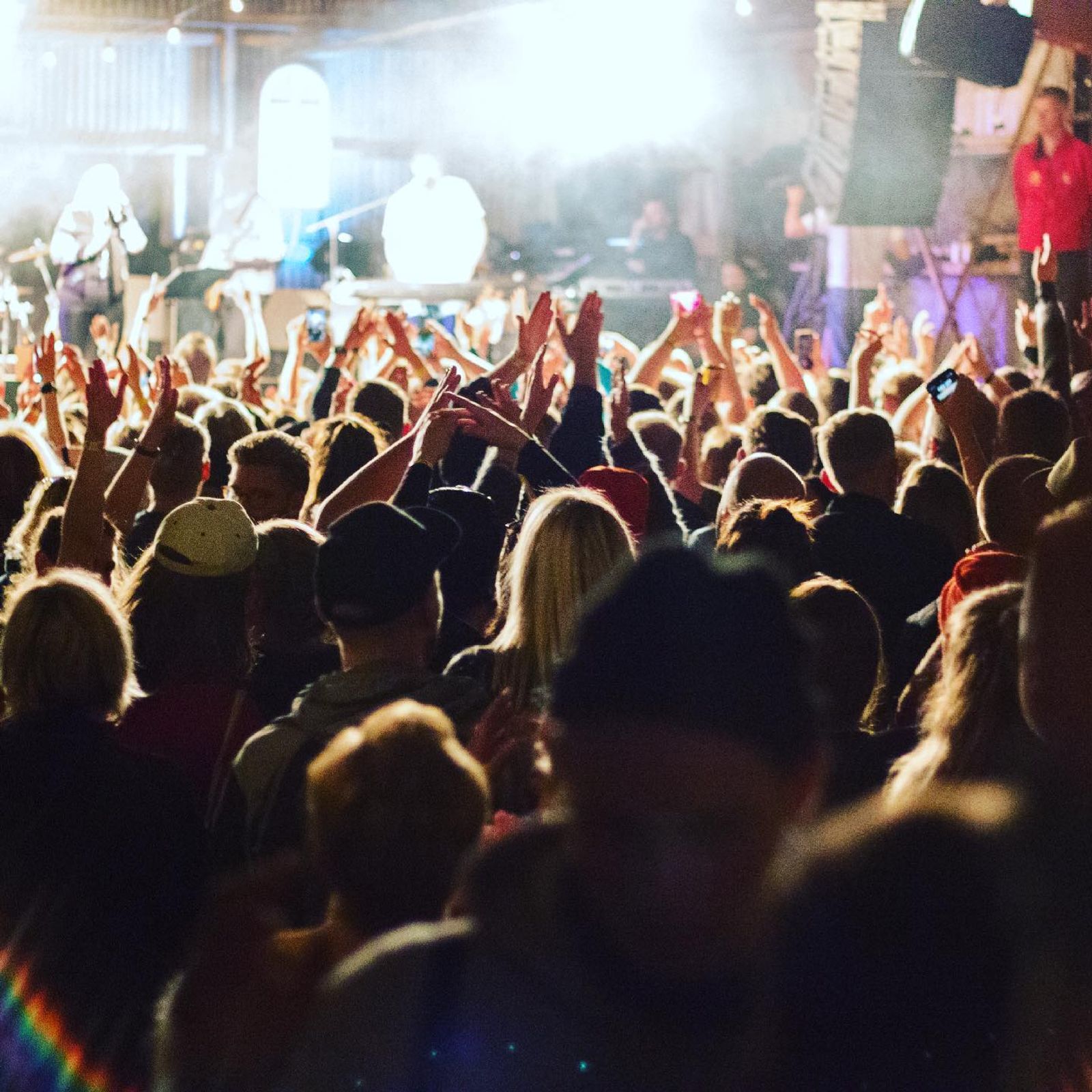 una multitud de personas en un concierto con las manos en el aire