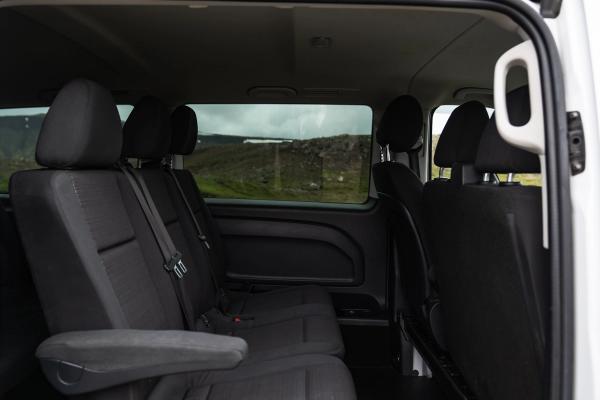 Space in a Volkswagen minivan Picture of the back seat of a Volkswagen minivan for 8 people