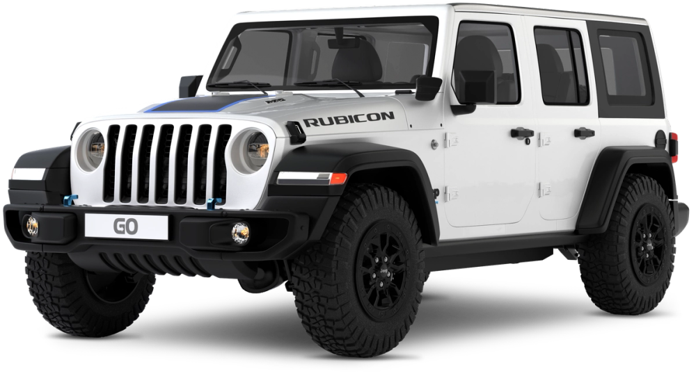 透明背景上展示着一辆白色四驱 Jeep Wrangler Rubicon