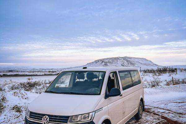 Volkswagen minivan The Volkswagen minivan for 9 people in winter road of Iceland