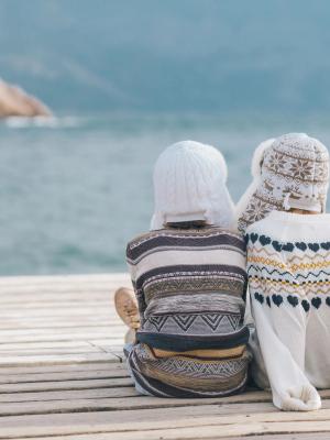 Kids wearing wool hats and sweaters in Iceland